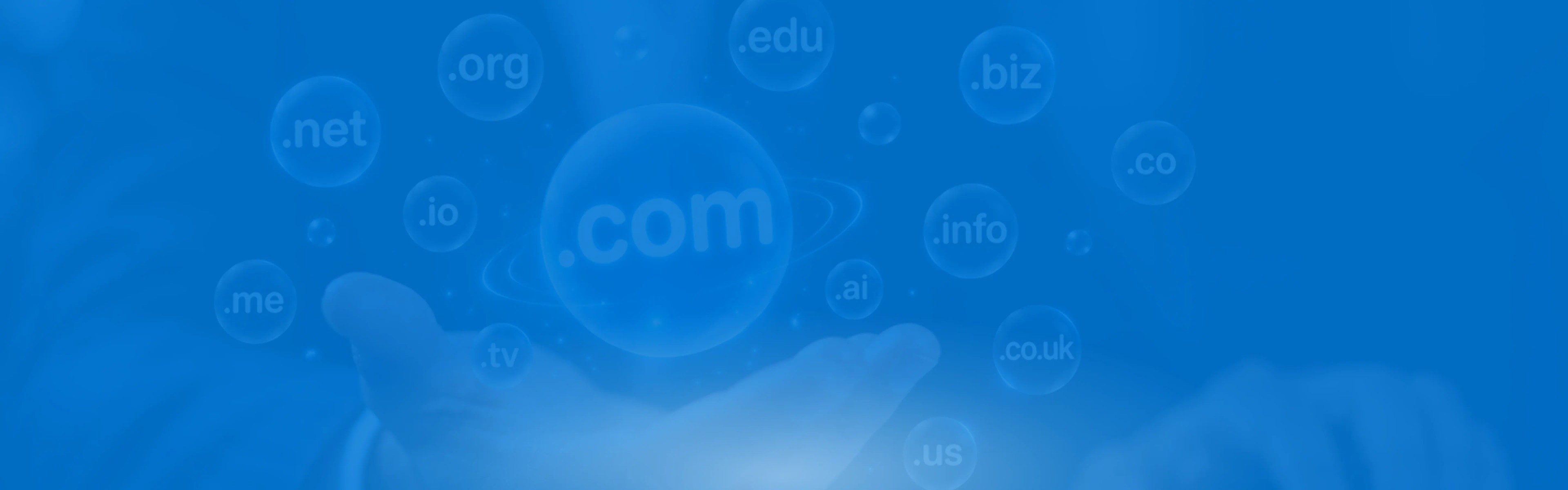 Domain ownership floating TLD bubbles background